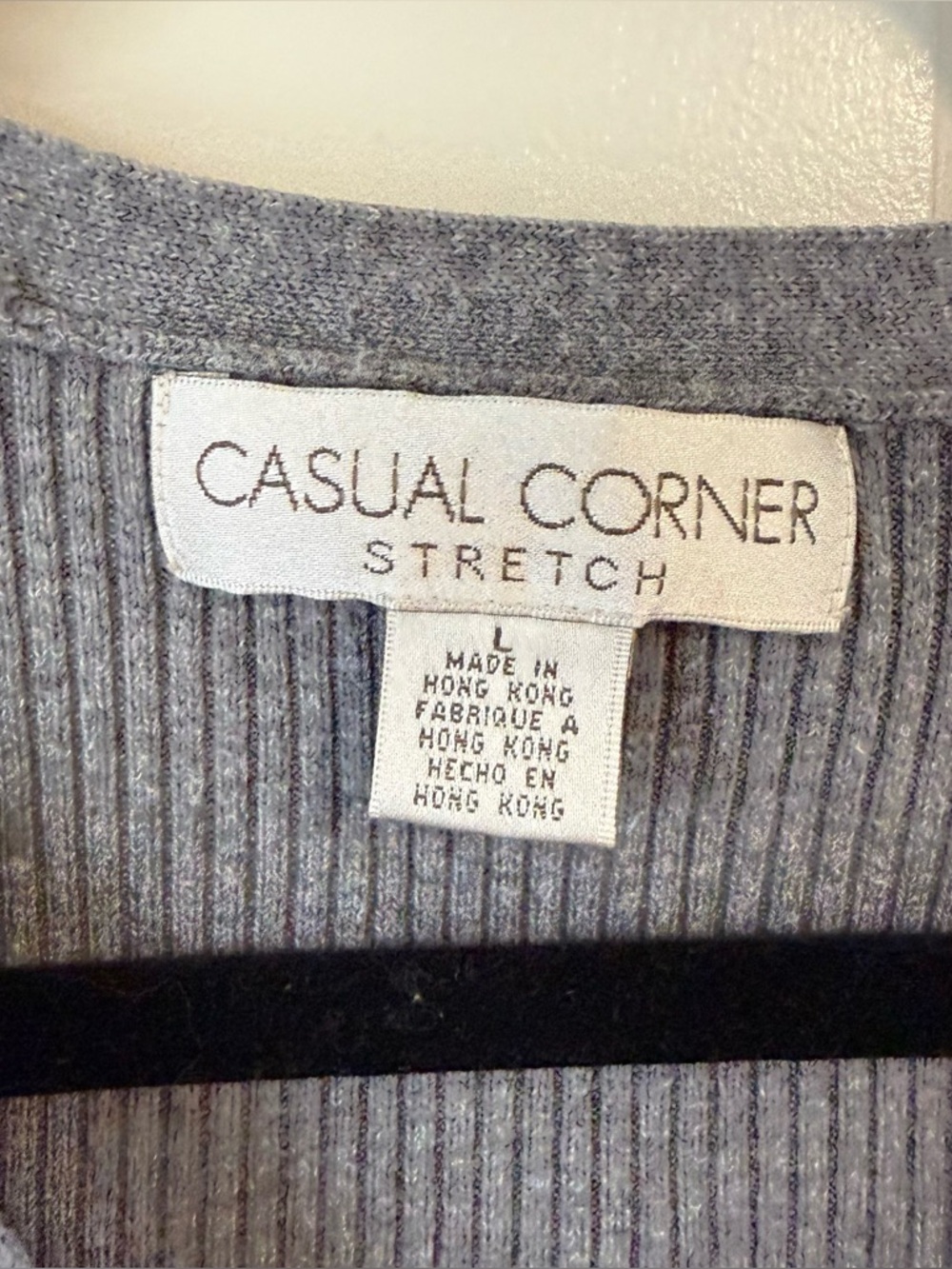 Vtg Coastal Corner Sweater Grey Cotton Button Front Ribbed Cardigan Sz L Office - Picture 7 of 11